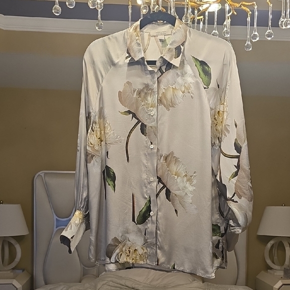 All Saints Gray Button Down Blouse with Notched Collar - Picture 1 of 16